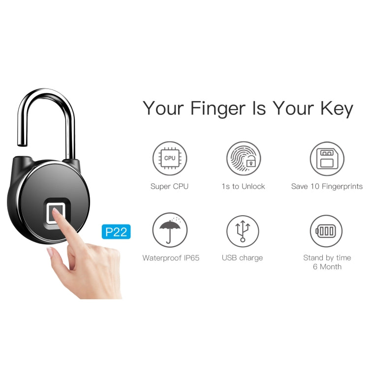 P22 Intelligent Waterproof Anti-theft Fingerprint Security Door Padlock - Padlocks by buy2fix | Online Shopping UK | buy2fix