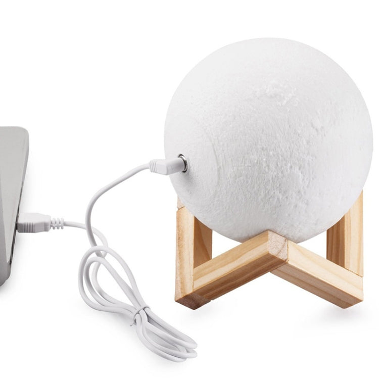 Customized Touch Switch 2-color 3D Print Moon Lamp USB Charging Energy-saving LED Night Light with Wooden Holder Base, Diameter:15cm - Night Lights by buy2fix | Online Shopping UK | buy2fix