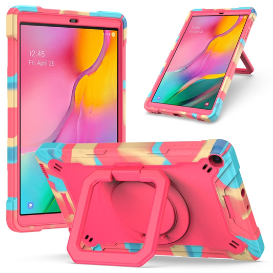 For Samsung Galaxy Tab A10.1 (2019) T510 Contrast Color Shockproof Robot Silicone + PC Case with Wristband Holder(Camouflage + Rose Red) - Tab A 10.1 (2019) T510 / T515 by buy2fix | Online Shopping UK | buy2fix