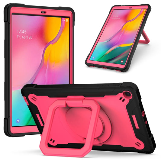 For Samsung Galaxy Tab A10.1 (2019) T510 Contrast Color Shockproof Robot Silicone + PC Case with Wristband Holder(Black + Rose Red) - Tab A 10.1 (2019) T510 / T515 by buy2fix | Online Shopping UK | buy2fix