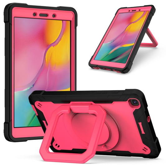 For Samsung Galaxy Tab A 8.0 (2019) T290 Contrast Color Shockproof Robot Silicone + PC Case with Wristband Holder(Black + Rose Red) - Other Galaxy Tab PC by buy2fix | Online Shopping UK | buy2fix