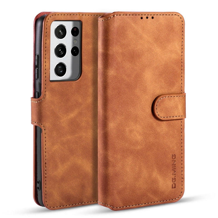 For Samsung Galaxy S21 Ultra 5G DG.MING Retro Oil Side Horizontal Flip Case with Holder & Card Slots & Wallet(Brown) - Galaxy S21 5G Cases by DG.MING | Online Shopping UK | buy2fix