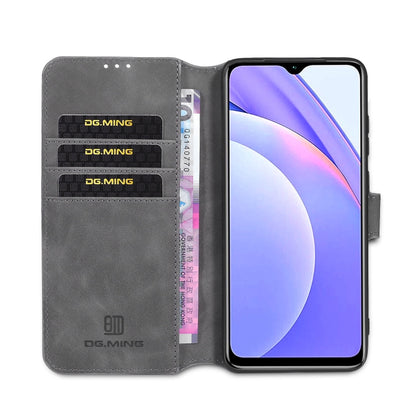 For Xiaomi Redmi Note 9 4G DG.MING Retro Oil Side Horizontal Flip Leather Case with Holder & Card Slots & Wallet(Grey) - Xiaomi Cases by DG.MING | Online Shopping UK | buy2fix