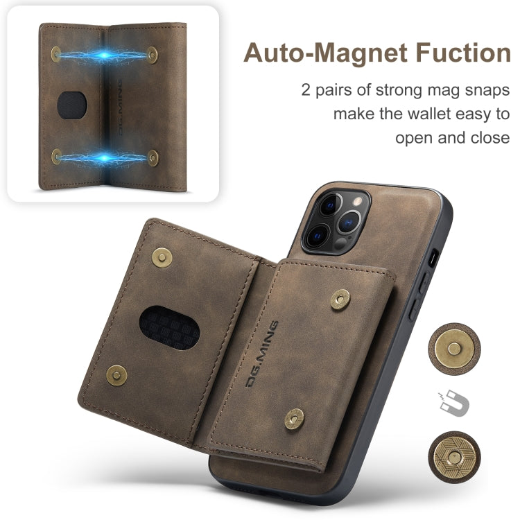 For iPhone 12 Pro Max DG.MING M2 Series 3-Fold Multi Card Bag + Magnetic Back Cover Shockproof Case with Wallet & Holder Function(Coffee) - iPhone 12 Pro Max Cases by DG.MING | Online Shopping UK | buy2fix