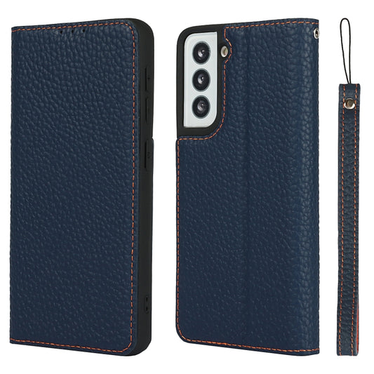 For Samsung Galaxy S21 5G Litchi Genuine Leather Phone Case(Dark Blue) - Galaxy S21+ 5G Cases by buy2fix | Online Shopping UK | buy2fix