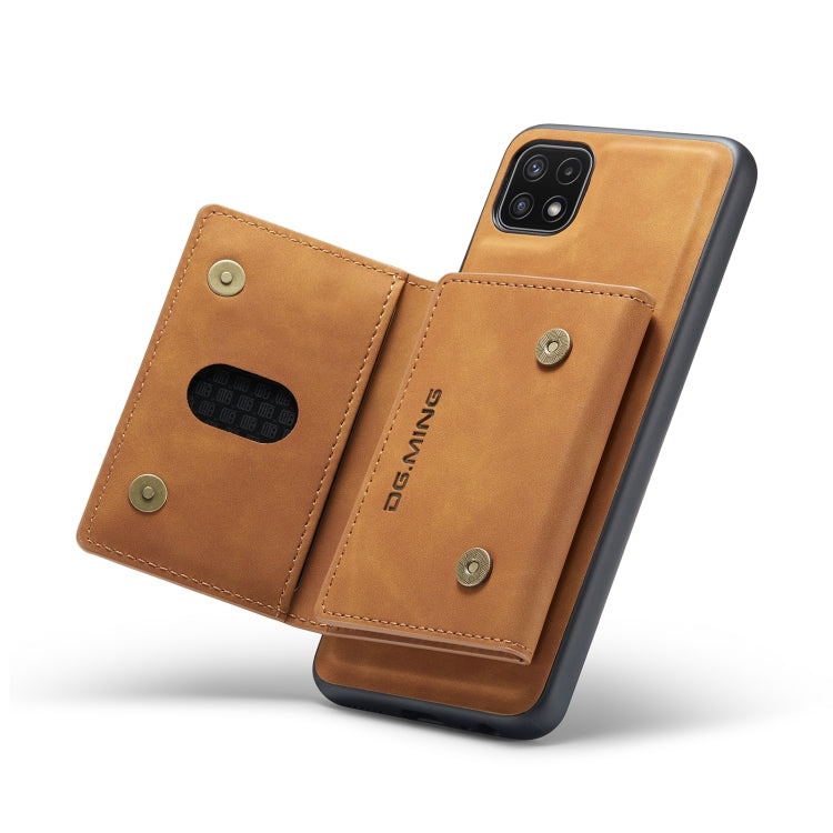 For Samsung Galaxy A22 5G DG.MING M2 Series 3-Fold Multi Card Bag Back Cover Shockproof Case with Wallet & Holder Function(Brown) - Galaxy Phone Cases by DG.MING | Online Shopping UK | buy2fix