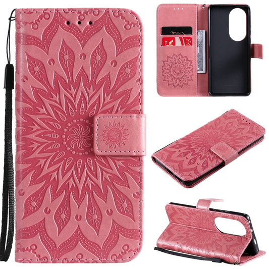 For Huawei P50 Pro Sun Embossing Pattern Horizontal Flip Leather Case with Card Slot & Holder & Wallet & Lanyard(Pink) - Huawei Cases by buy2fix | Online Shopping UK | buy2fix