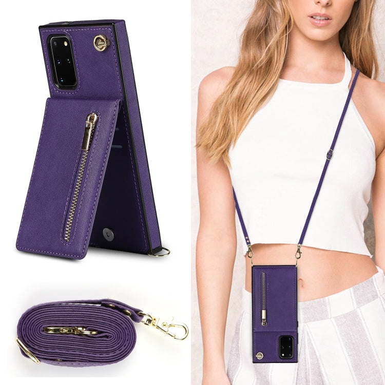 For Samsung Galaxy S20+ Cross-body Zipper Square TPU+PU Back Cover Case with Holder & Card Slots & Wallet & Strap(Purple) - Galaxy Phone Cases by buy2fix | Online Shopping UK | buy2fix