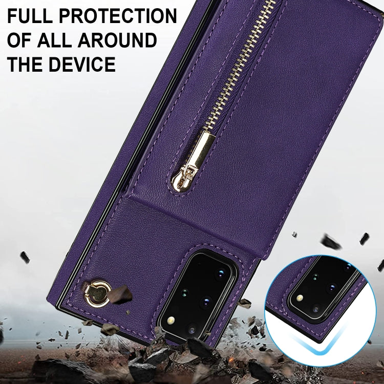 For Samsung Galaxy S20+ Cross-body Zipper Square TPU+PU Back Cover Case with Holder & Card Slots & Wallet & Strap(Purple) - Galaxy Phone Cases by buy2fix | Online Shopping UK | buy2fix