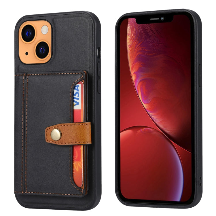 For iPhone 13 mini Calfskin Color Matching Shockproof TPU + PU Case with Holder & Card Slot (Black) - iPhone 13 mini Cases by buy2fix | Online Shopping UK | buy2fix