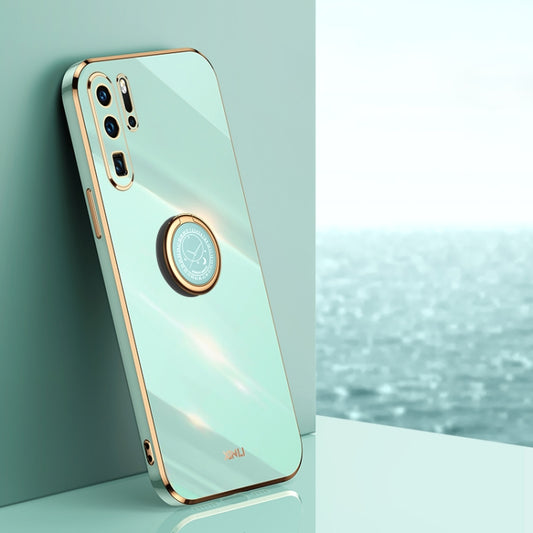 For Huawei P30 Pro XINLI Straight Edge 6D Electroplate TPU Phone Case with Ring Holder(Mint Green) - Huawei Cases by XINLI | Online Shopping UK | buy2fix