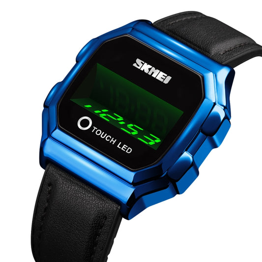 SKMEI 1650 Leather Strap Version LED Digital Display Electronic Watch with Touch Luminous Button(Blue) - LED Digital Watches by SKMEI | Online Shopping UK | buy2fix
