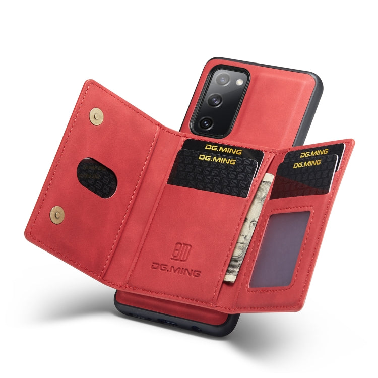 For Samsung Galaxy S20 FE DG.MING M2 Series 3-Fold Multi Card Bag Back Cover Shockproof Case with Wallet & Holder Function(Red) - Galaxy S20 FE Cases by DG.MING | Online Shopping UK | buy2fix