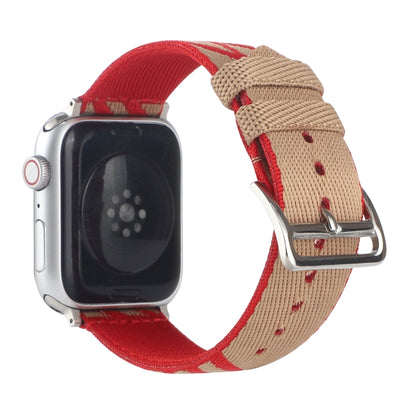 Nylon Single Loop Watch Band For Apple Watch Ultra 49mm&Watch Ultra 2 49mm / Series 9&8&7 45mm / SE 3&SE 2&6&SE&5&4 44mm / 3&2&1 42mm(Red+Khaki) - Watch Bands by buy2fix | Online Shopping UK | buy2fix