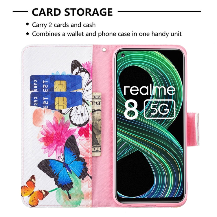 For OPPO Realme 8 5G / Realme V13 Colored Drawing Pattern Horizontal Flip Leather Case with Holder & Card Slots & Wallet(Butterflies) - Realme Cases by buy2fix | Online Shopping UK | buy2fix