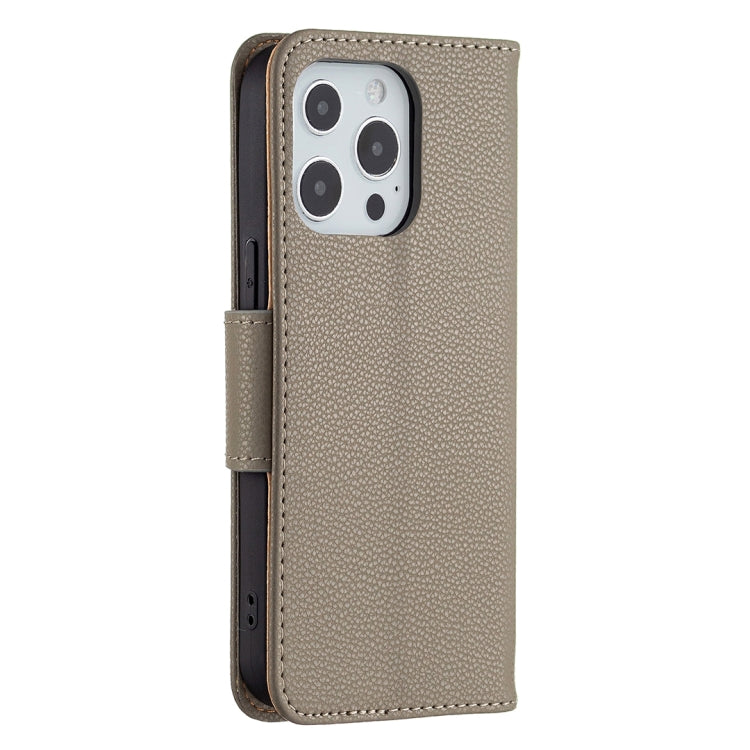 For iPhone 13 Pro Max Litchi Texture Pure Color Horizontal Flip Leather Case with Holder & Card Slots & Wallet & Lanyard (Grey) - iPhone 13 Pro Max Cases by buy2fix | Online Shopping UK | buy2fix