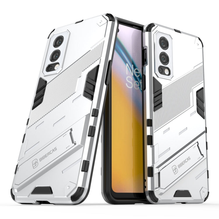 For OnePlus Nord 2 5G Punk Armor 2 in 1 PC + TPU Shockproof Case with Invisible Holder(White) - OnePlus Cases by buy2fix | Online Shopping UK | buy2fix