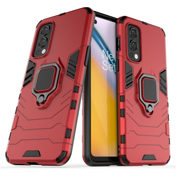 For OnePlus Nord 2 5G PC + TPU Shockproof Protective Case with Magnetic Ring Holder(Red) - OnePlus Cases by buy2fix | Online Shopping UK | buy2fix