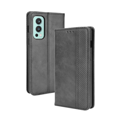 For OnePlus Nord 2 5G Magnetic Buckle Retro Crazy Horse Texture Horizontal Flip Leather Case with Holder & Card Slots & Photo Frame(Black) - OnePlus Cases by buy2fix | Online Shopping UK | buy2fix