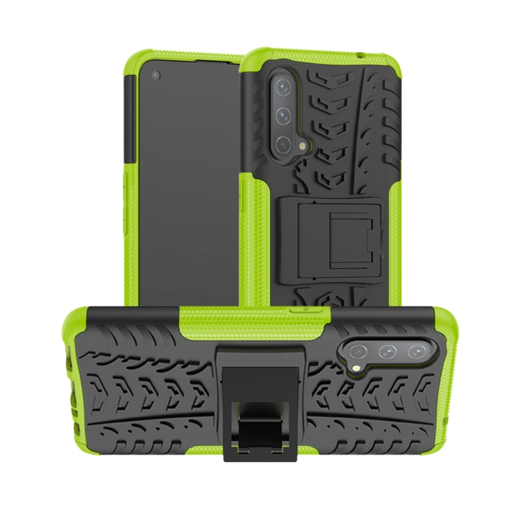 For OnePlus Nord CE 5G Tire Texture Shockproof TPU+PC Protective Case with Holder(Green) - OnePlus Cases by buy2fix | Online Shopping UK | buy2fix