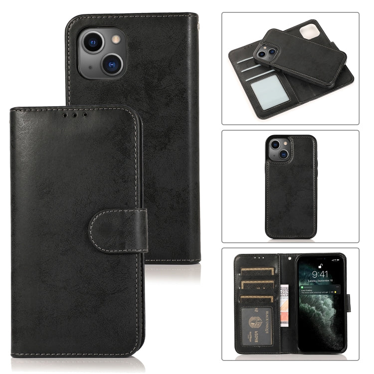 For iPhone 13 Retro 2 in 1 Detachable Horizontal Flip Leather Case with Card Slots & Wallet(Black) - iPhone 13 Cases by buy2fix | Online Shopping UK | buy2fix