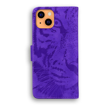 For iPhone 13 Tiger Embossing Pattern Horizontal Flip Leather Case with Holder & Card Slots & Wallet(Purple) - iPhone 13 Cases by buy2fix | Online Shopping UK | buy2fix