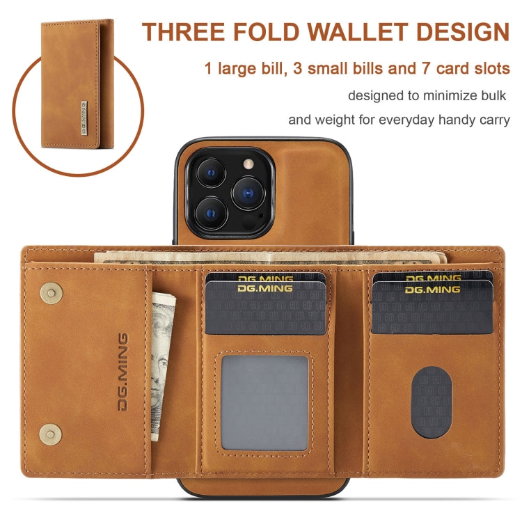 For iPhone 13 Pro DG.MING M1 Series 3-Fold Multi Card Wallet Shockproof Case with Holder Function (Brown) - iPhone 13 Pro Cases by DG.MING | Online Shopping UK | buy2fix