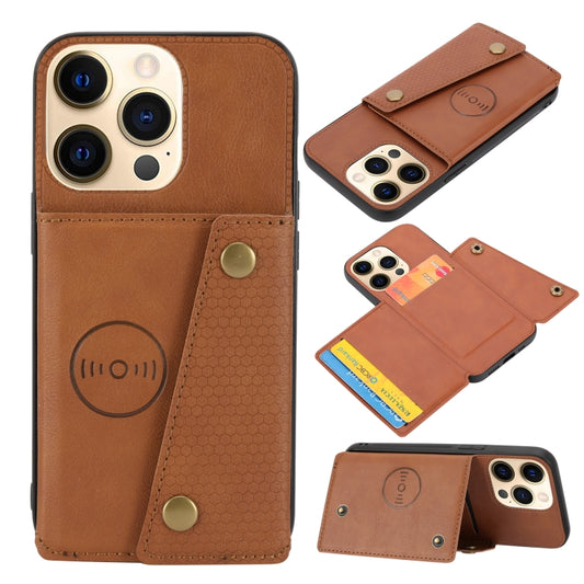 For iPhone 13 mini Double Buckle PU + TPU Shockproof Magnetic Protective Case with Card Slot & Holder (Light Brown) - iPhone 13 mini Cases by buy2fix | Online Shopping UK | buy2fix