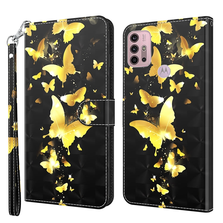 For Motorola Moto G30/G10/G20 3D Painting Pattern Horizontal Flip TPU + PU Leather Case with Holder & Card Slots & Wallet(Gold Butterflies) - Motorola Cases by buy2fix | Online Shopping UK | buy2fix