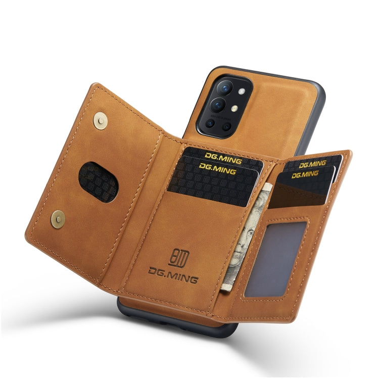 DG.MING M2 Series 3-Fold Multi Card Bag Back Cover Shockproof Case with Wallet & Holder Function For OnePlus 9R(Brown) - OnePlus Cases by DG.MING | Online Shopping UK | buy2fix