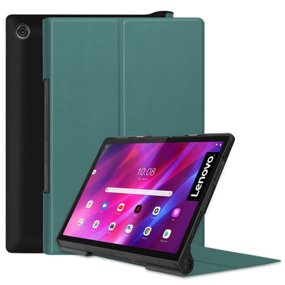 For Lenovo Yoga Tab 11 / YT-J706X Custer Texture Horizontal Flip PU Leather Case with Holder & Sleep / Wake-up Function(Dark Green) - Lenovo by buy2fix | Online Shopping UK | buy2fix