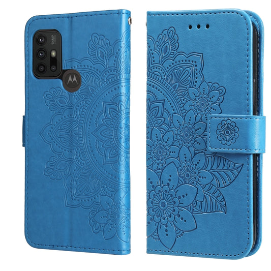 7-petal Flowers Embossing Pattern Horizontal Flip PU Leather Case with Holder & Card Slots & Wallet & Photo Frame For Motorola Moto G30 / G10 / G10 Power / G20(Blue) - Motorola Cases by buy2fix | Online Shopping UK | buy2fix