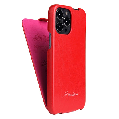 For iPhone 13 Pro Fierre Shann Retro Oil Wax Texture Vertical Flip PU Leather Case (Red) - iPhone 13 Pro Cases by FIERRE SHANN | Online Shopping UK | buy2fix