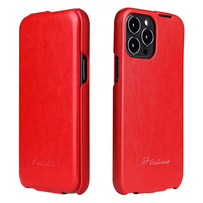 For iPhone 13 Pro Fierre Shann Retro Oil Wax Texture Vertical Flip PU Leather Case (Red) - iPhone 13 Pro Cases by FIERRE SHANN | Online Shopping UK | buy2fix