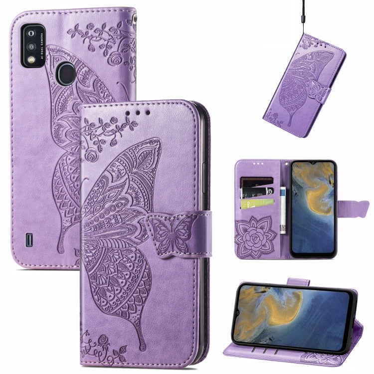 Butterfly Love Flowers Embossed Horizontal Flip Leather Case with Holder & Card Slots & Wallet & Lanyard For ZTE Blade A51(Light Purple) - ZTE Cases by buy2fix | Online Shopping UK | buy2fix