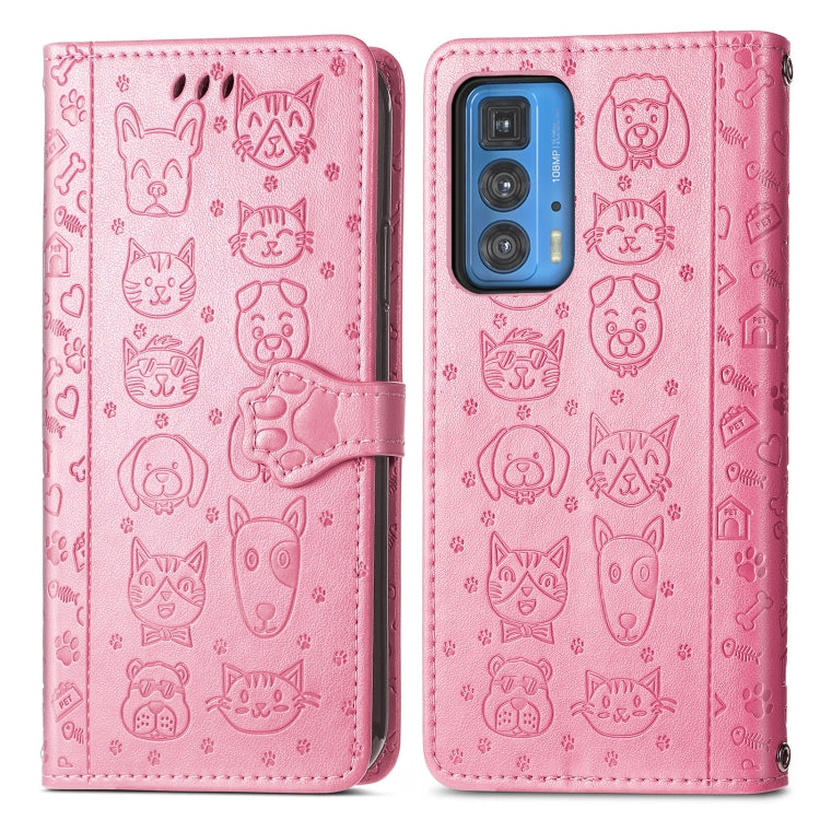 For Motorola Edge 20 Pro Lovely Cat and Dog Embossing Pattern Horizontal Flip Leather Case , with Holder & Card Slots & Wallet & Cartoon Clasp & Lanyard(Pink) - Motorola Cases by buy2fix | Online Shopping UK | buy2fix