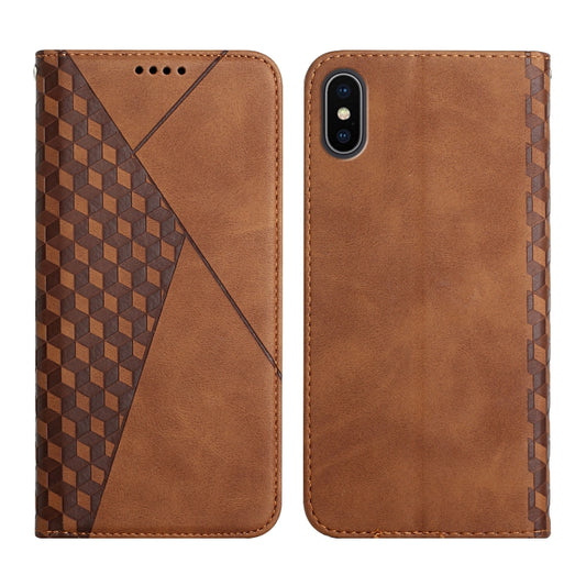 For iPhone XS Max Diamond Pattern Splicing Skin Feel Magnetic Horizontal Flip Leather Case with Card Slots & Holder & Wallet(Brown) - More iPhone Cases by buy2fix | Online Shopping UK | buy2fix