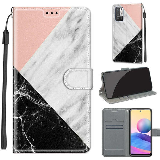 Voltage Coloured Drawing Magnetic Clasp Horizontal Flip PU Leather Case with Holder & Card Slots For Xiaomi Redmi Note 10 5G(C07 Pink White Black) - Xiaomi Cases by buy2fix | Online Shopping UK | buy2fix