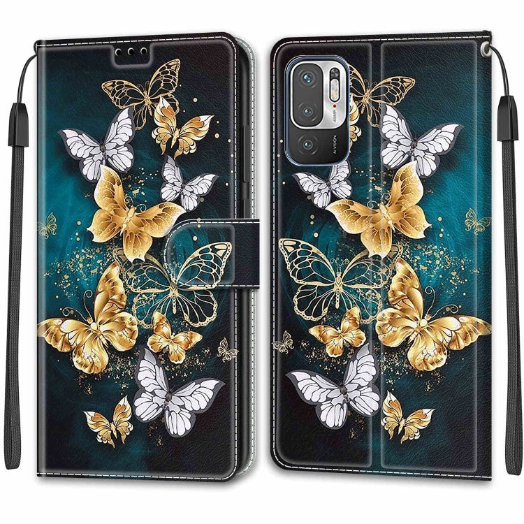 Voltage Coloured Drawing Magnetic Clasp Horizontal Flip PU Leather Case with Holder & Card Slots For Xiaomi Redmi Note 10 5G(C20 Gold Silver Flying Butterflies) - Xiaomi Cases by buy2fix | Online Shopping UK | buy2fix