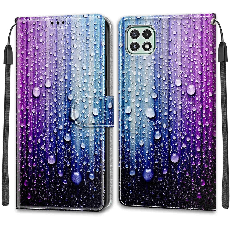 Voltage Coloured Drawing Magnetic Clasp Horizontal Flip PU Leather Case with Holder & Card Slots For Samsung Galaxy A22 5G(C05 Purple Blue Water Drops) - Galaxy Phone Cases by buy2fix | Online Shopping UK | buy2fix