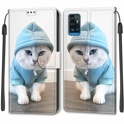 Voltage Coloured Drawing Magnetic Clasp Horizontal Flip PU Leather Case with Holder & Card Slots For ZTE Blade A71(C15 Blue Sweater White Cat) - ZTE Cases by buy2fix | Online Shopping UK | buy2fix