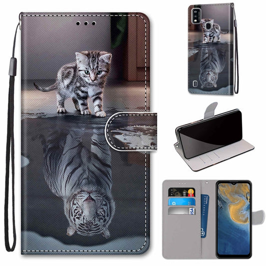 For ZTE Blade A51 Coloured Drawing Cross Texture Horizontal Flip PU Leather Case with Holder & Card Slots & Wallet & Lanyard(Cat Becomes Tiger) - ZTE Cases by buy2fix | Online Shopping UK | buy2fix