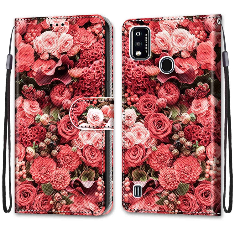 For ZTE Blade A51 Coloured Drawing Cross Texture Horizontal Flip PU Leather Case with Holder & Card Slots & Wallet & Lanyard(Pink Rose Garden) - ZTE Cases by buy2fix | Online Shopping UK | buy2fix