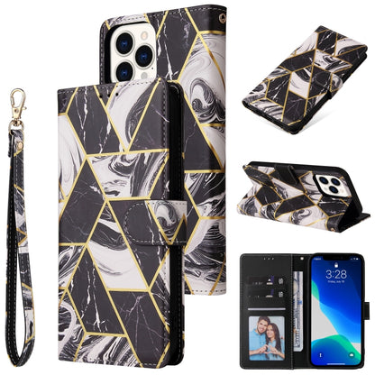 For iPhone 13 Pro Max Marble Bronzing Stitching Horizontal Flip PU Leather Case with Holder & Card Slots & Wallet & Photo Frame (Black) - iPhone 13 Pro Max Cases by buy2fix | Online Shopping UK | buy2fix