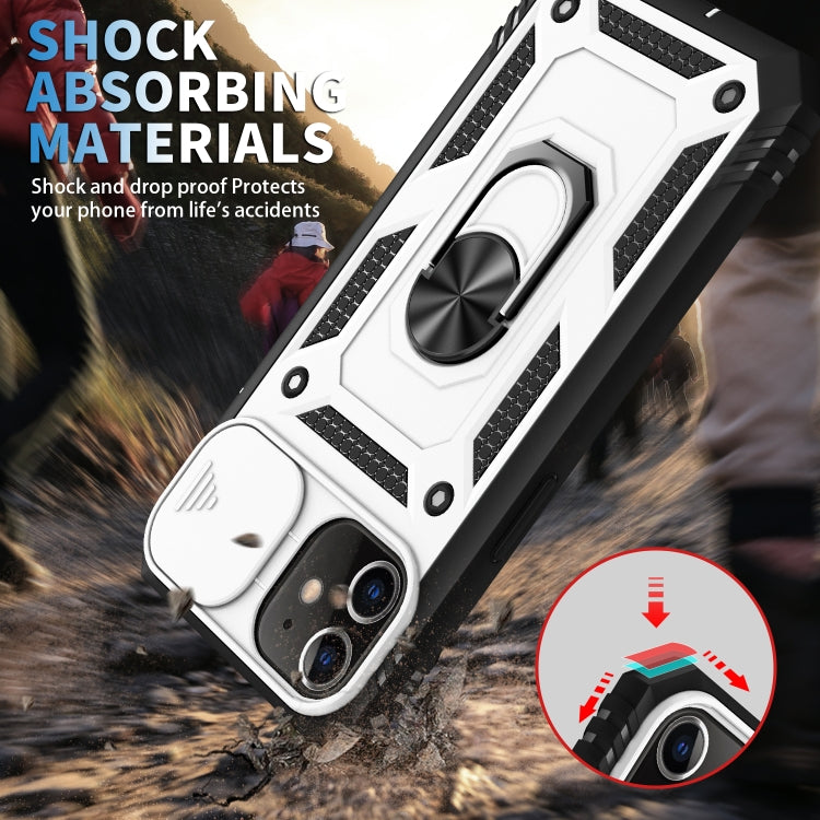 For iPhone 11 Sliding Camera Cover Design TPU + PC Protective Case with 360 Degree Rotating Holder & Card Slot (White+Black) - iPhone 11 Cases by buy2fix | Online Shopping UK | buy2fix