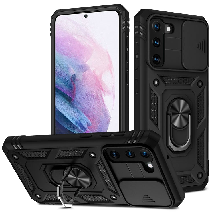 For Samsung Galaxy S21 5G Sliding Camera Cover Design TPU + PC Protective Case with 360 Degree Rotating Holder & Card Slot(Black+Black) - Galaxy S21 5G Cases by buy2fix | Online Shopping UK | buy2fix