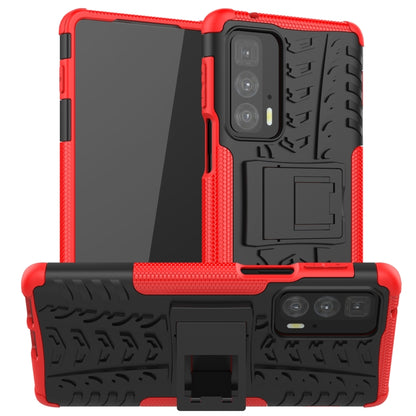 For Motorola Edge 20 Pro Tire Texture Shockproof TPU+PC Protective Case with Holder(Red) - Motorola Cases by buy2fix | Online Shopping UK | buy2fix