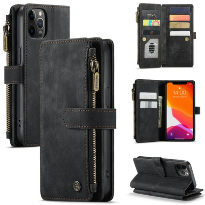 For iPhone 12 / 12 Pro CaseMe-C30 PU + TPU Multifunctional Horizontal Flip Leather Case with Holder & Card Slot & Wallet & Zipper Pocket(Black) - iPhone 12 / 12 Pro Cases by CaseMe | Online Shopping UK | buy2fix