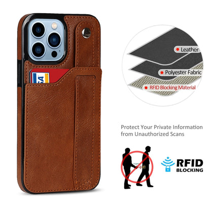 For iPhone 13 Pro Max Crazy Horse Texture Shockproof TPU + PU Leather Case with Card Slot & Wrist Strap Holder (Brown) - iPhone 13 Pro Max Cases by buy2fix | Online Shopping UK | buy2fix