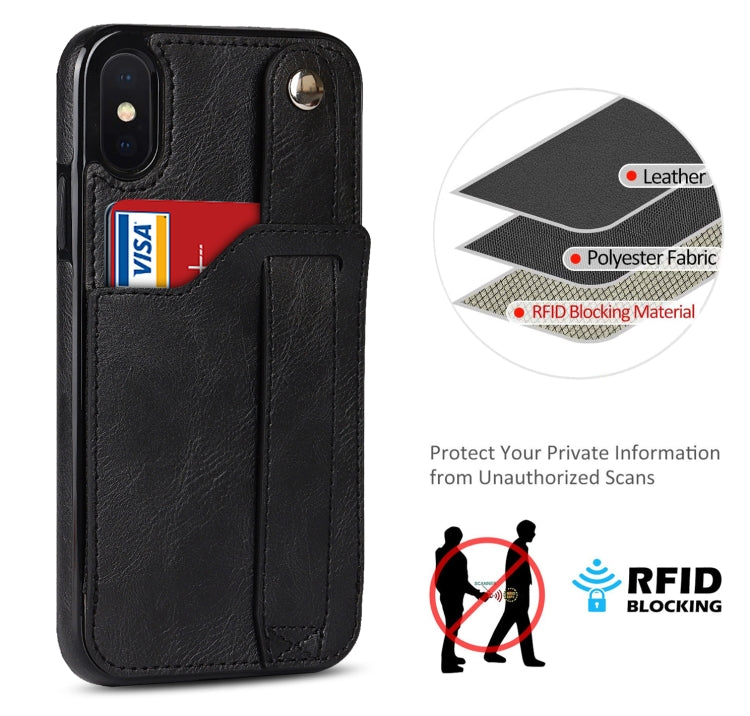 For iPhone XS Max Crazy Horse Texture Shockproof TPU + PU Leather Case with Card Slot & Wrist Strap Holder(Black) - More iPhone Cases by buy2fix | Online Shopping UK | buy2fix